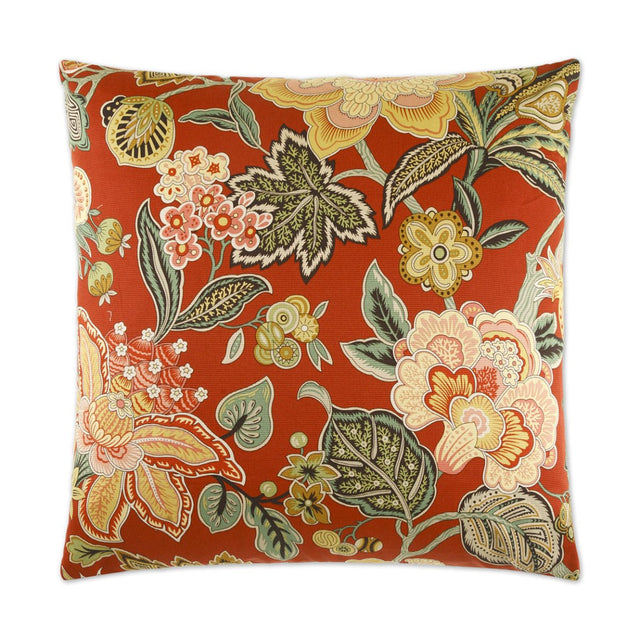 Augustus Pillow in Red - front view, floral multi-color design in vibrant red by D.V. KAP Home