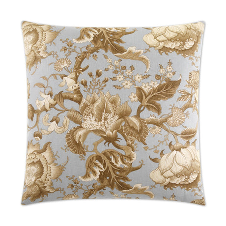 Dennehy Pillow in Aqua - front view, traditional floral linen design in aqua by D.V. KAP Home