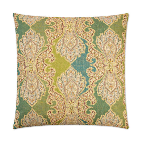 Derrington Pillow in Capri - front view, green global pattern by D.V. KAP Home