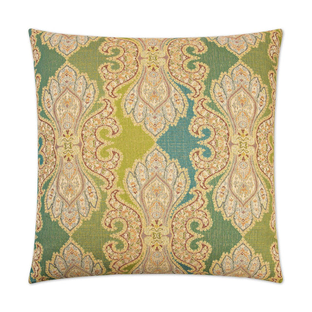 Derrington Pillow in Capri - front view, green global pattern by D.V. KAP Home