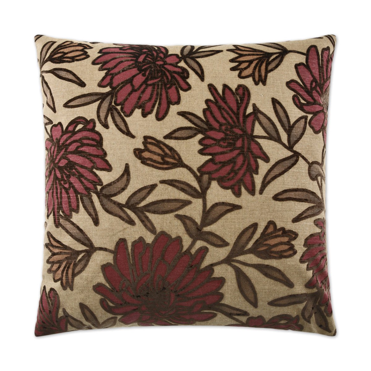 Montague Pillow in Burgundy - front view, floral burgundy and deep red design by D.V. KAP Home