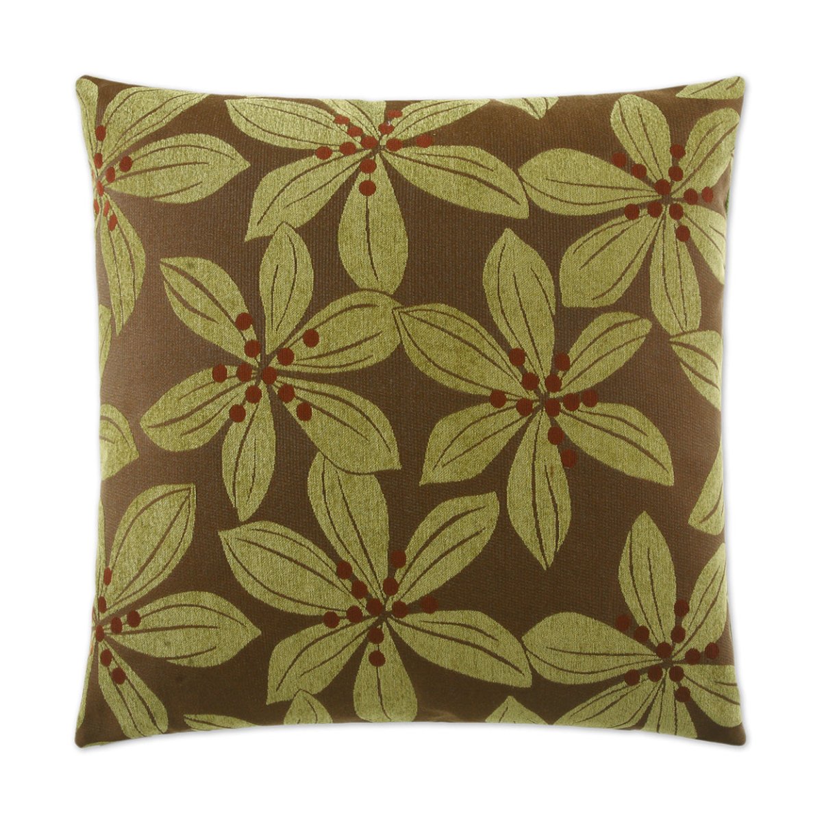 Tropical Leaf Pillow in Green - front view, floral green and brown leaf design by D.V. KAP Home