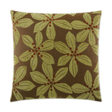 Tropical Leaf Pillow in Green - front view, floral green and brown leaf design by D.V. KAP Home