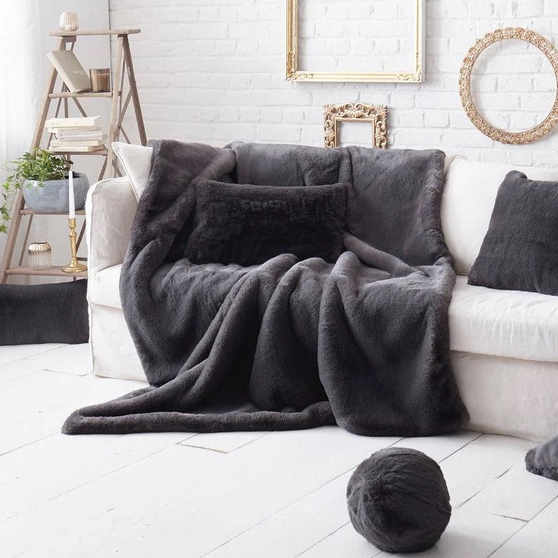 Smoky Grey Faux Fur Throw by Evelyne Prélonge | Fig Linens and Home 1