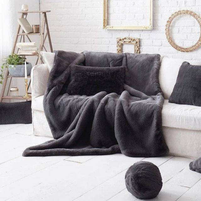 Smoky Grey Faux Fur Throw by Evelyne Prélonge | Fig Linens and Home 1