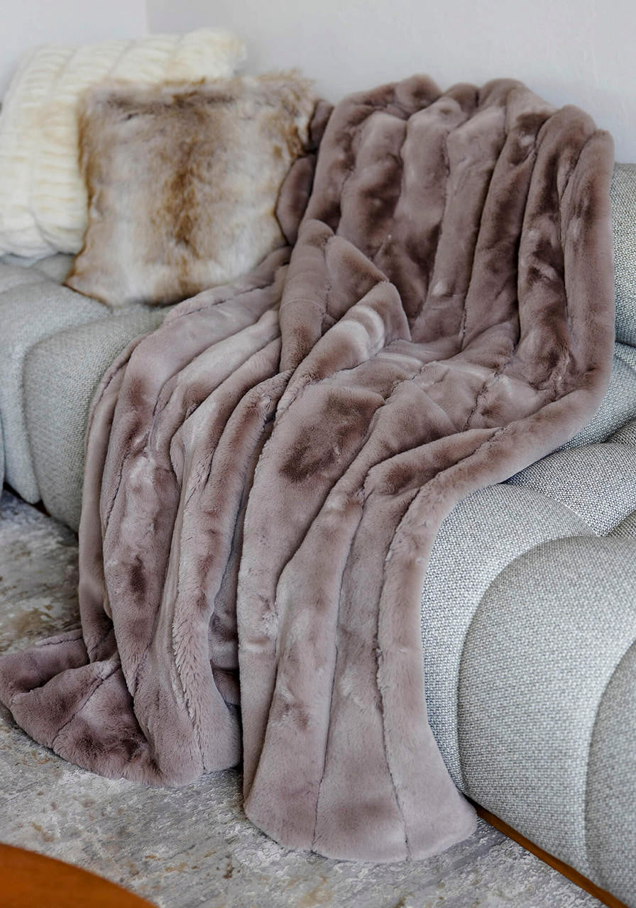 Posh Mink Latte Throw Faux Fur - Donna Salyers Fabulous Furs at Fig Linens and Home - Folded
