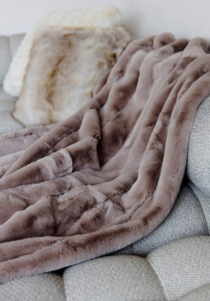 Posh Mink Latte Throw Faux Fur - Donna Salyers Fabulous Furs at Fig Linens and Home - Draped