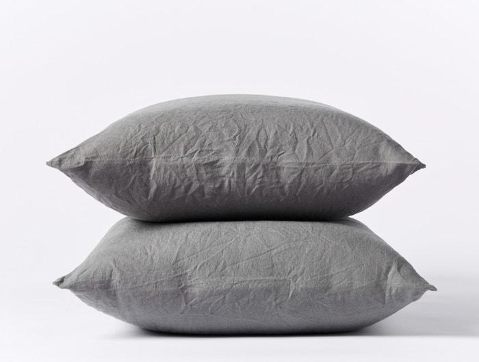 Fig Linens - Slate Organic Relaxed Linen Bedding by Coyuchi - Pillowcases