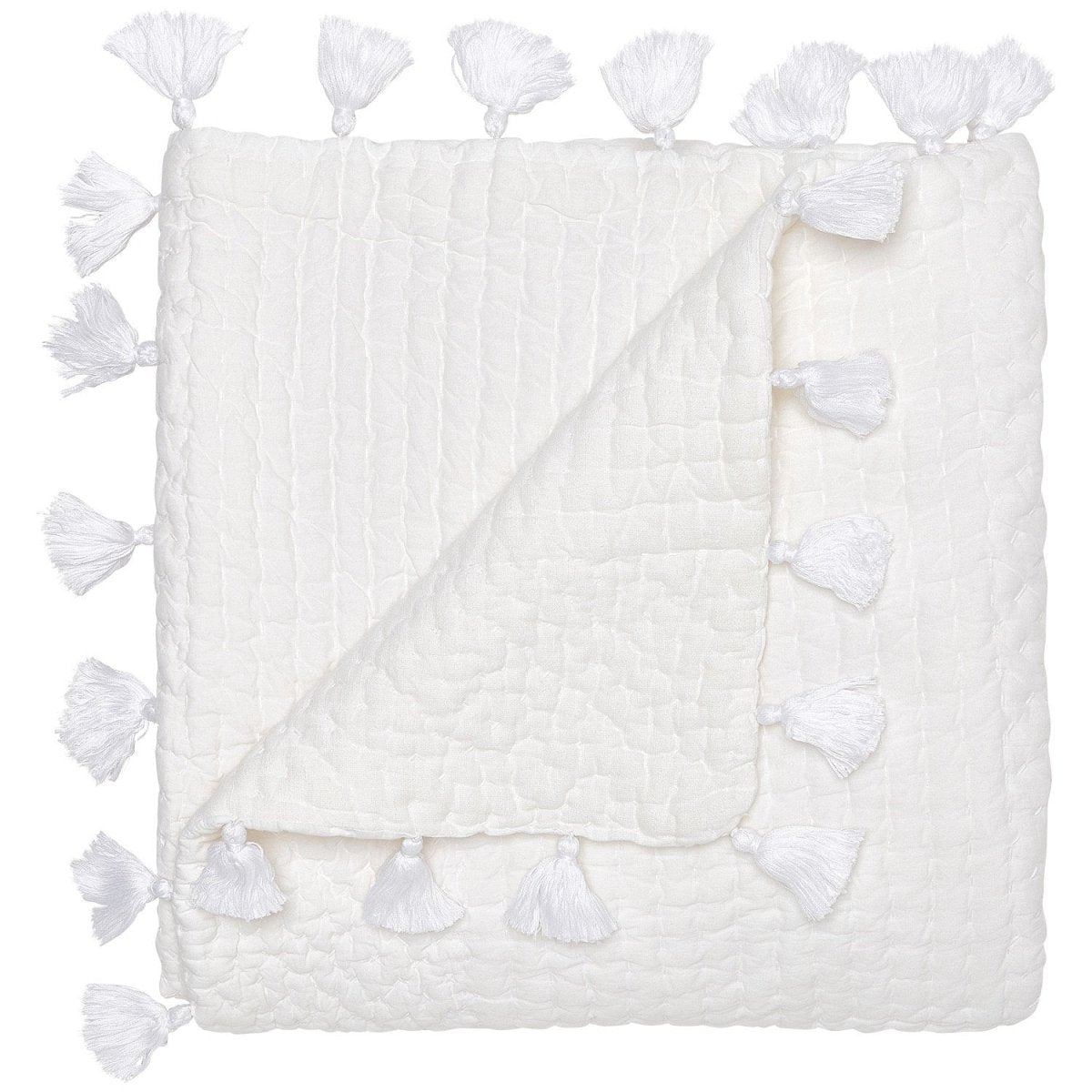 Sahati White Hand-Stitched Throw by John Robshaw | Fig Linens and Home