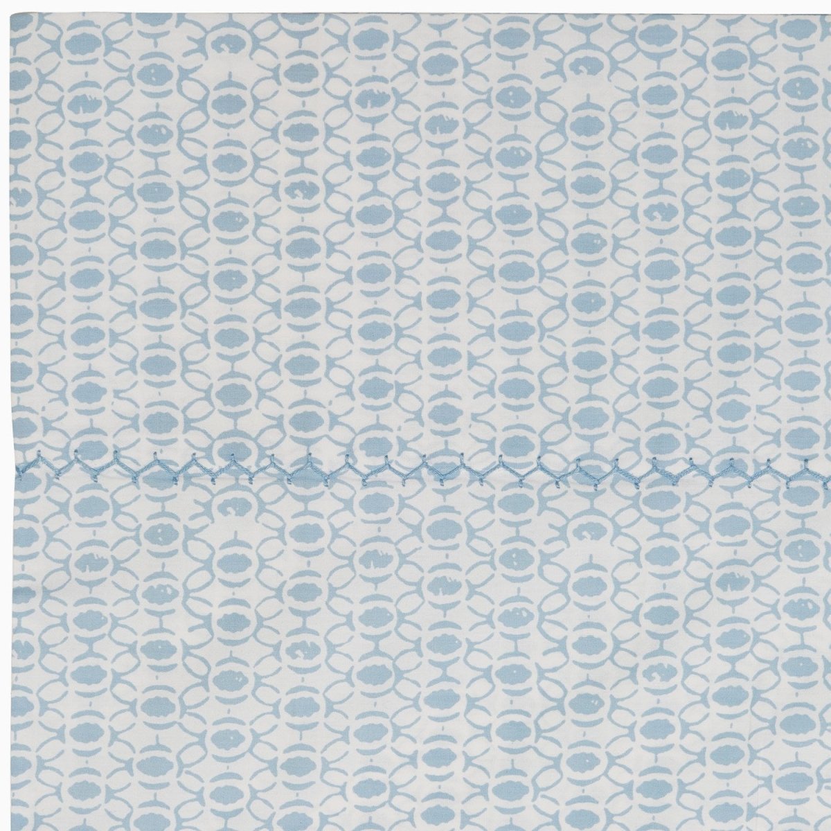 Fig Linens - Kama Light Indigo Sheet Sets by John Robshaw - Stitching detail