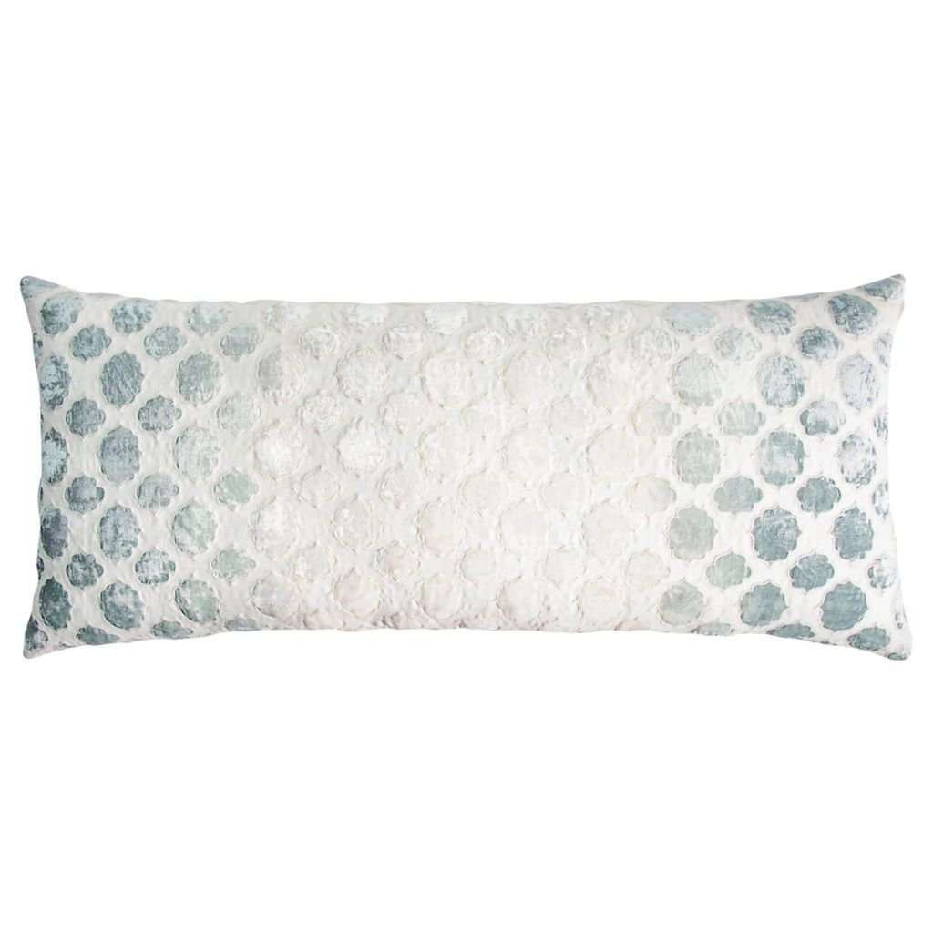 Fig Linen - Sage & White Tile Velvet Appliqué Pillow - Large Boudoir