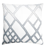 Fig Linens - White & Steel Net Velvet Appliqué Pillow by Kevin O'Brien Studio
