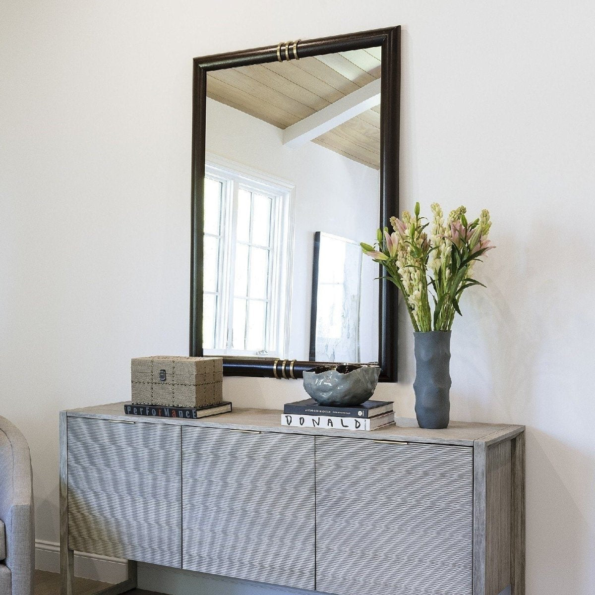 Fig Linens - Mirror Home - Dark Mahogany & Brass Wall Mirror by Celerie Kemble - Lifestyle