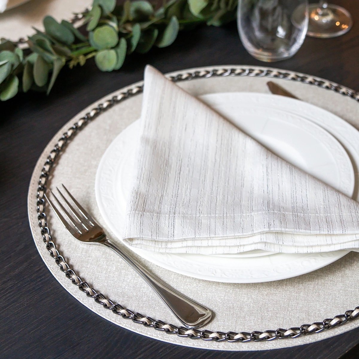 Vail White & Silver Tablecloth by Mode Living | Fig Linens