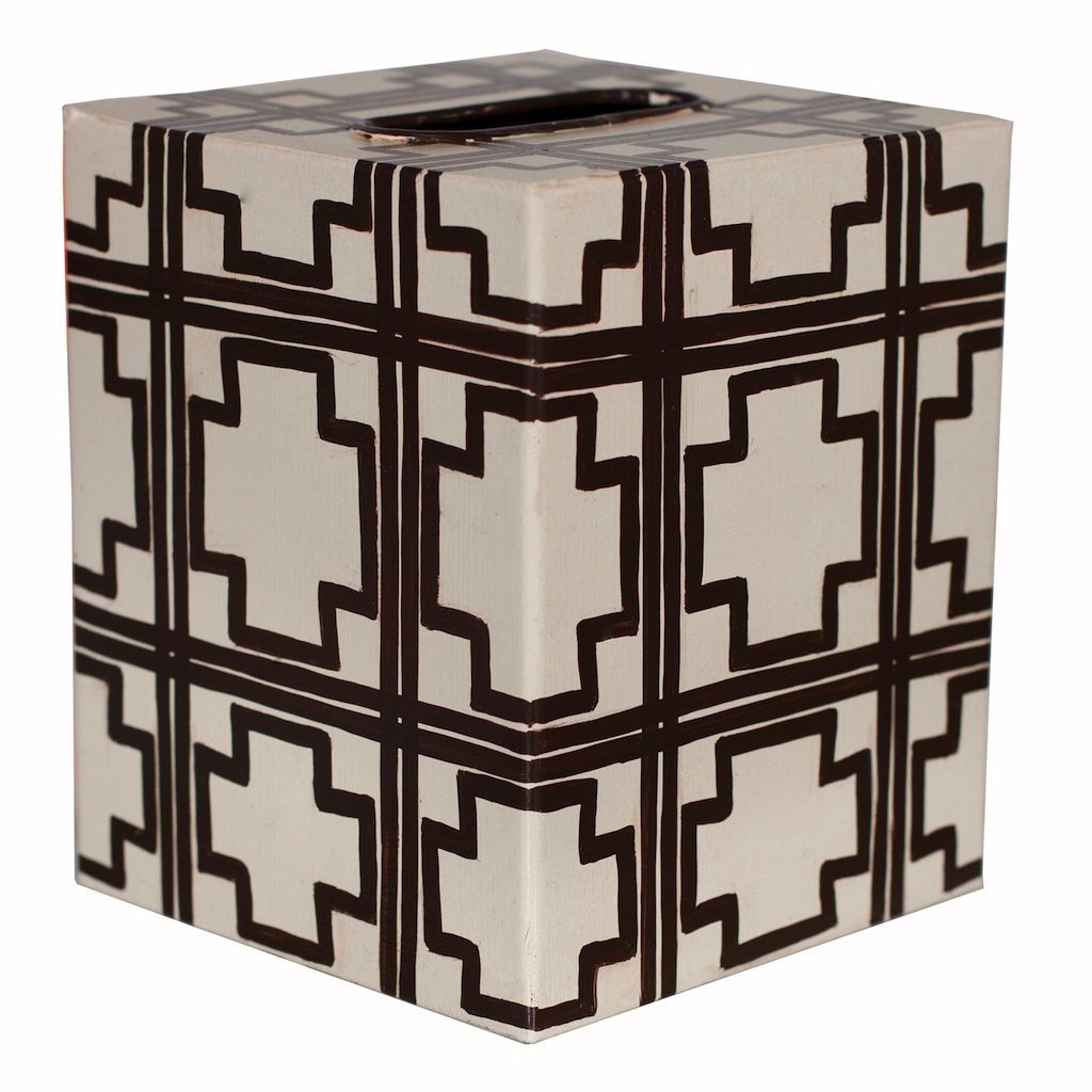 Cream & Brown Tissue Box Cover by Worlds Away | Fig Linens