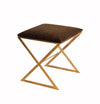 Worlds Away X Bench in Gold with Brown Velvet Fabric - 20"H x 18"W x 18"D Brown & Gold at FIG LINENS AND HOME - 1