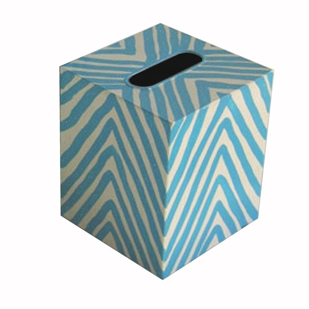 Turquoise & Cream Zebra Tissue Box Cover by Worlds Away | Fig Linens