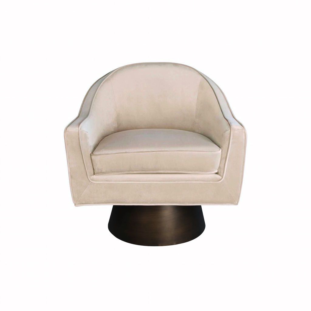 Dominic Cream Velvet &amp; Bronze Swivel Chair | Fig Linens and Home