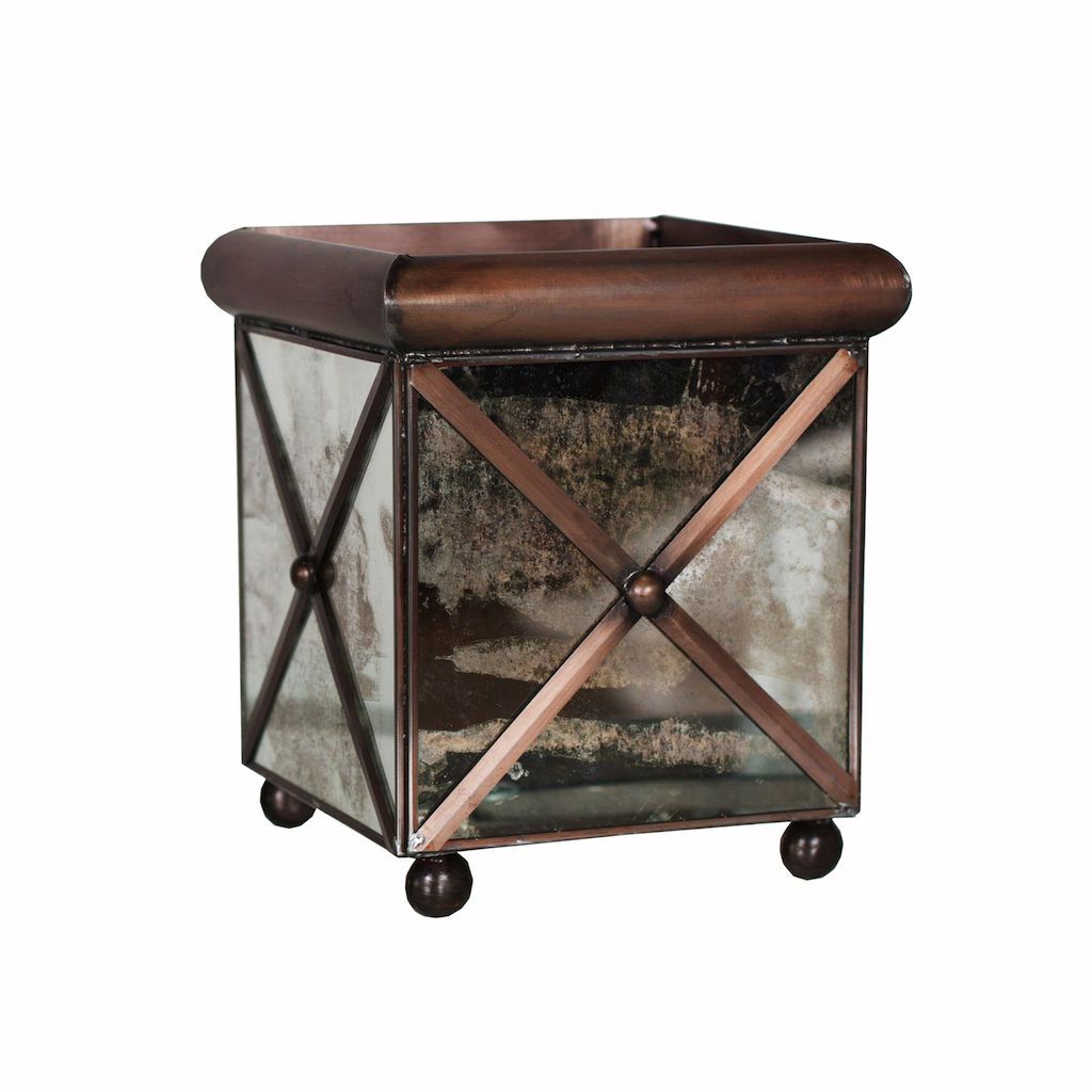 Antique Mirror Crosshatch Planter by Worlds Away | Fig Linens