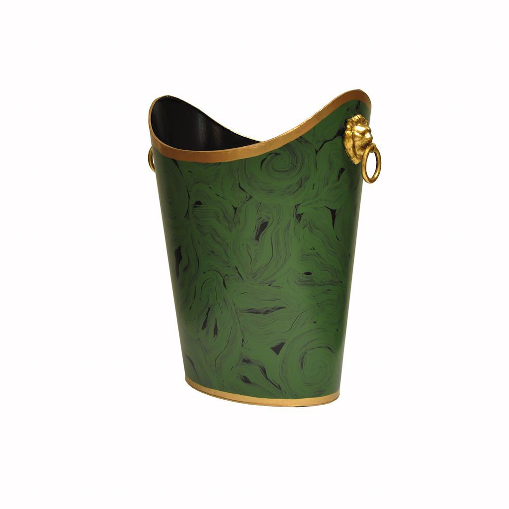 Oval Malachite Wastebasket with Lion Handles | Fig Linens