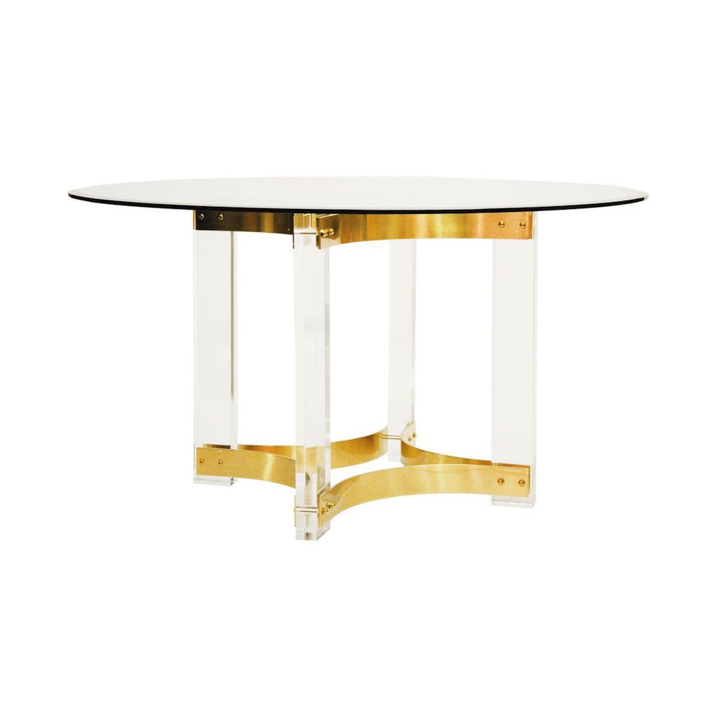 Hendrix Acrylic &amp; Antique Brass Round Dining Table | Fig Linens