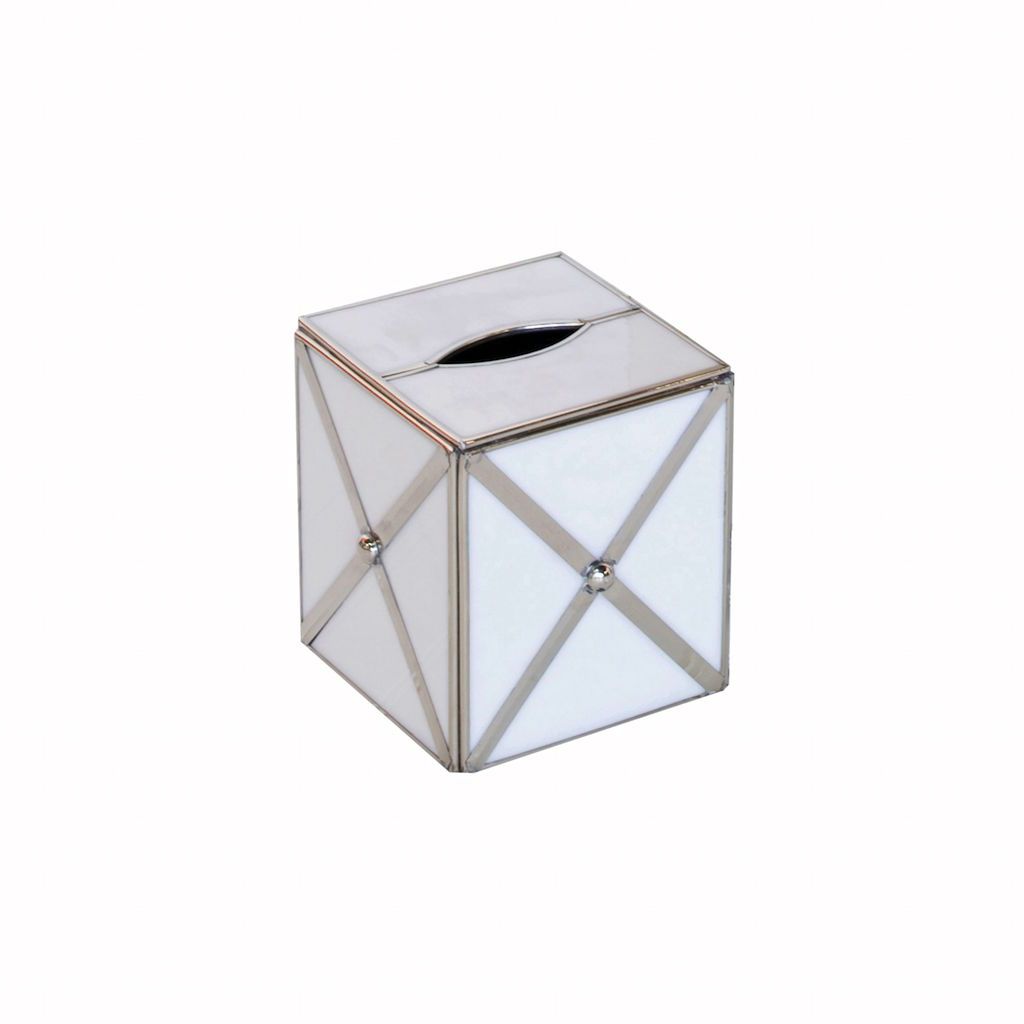 Worlds Away - Worlds Away White Glass & Silver Tissue Box Cover | Fig Linens