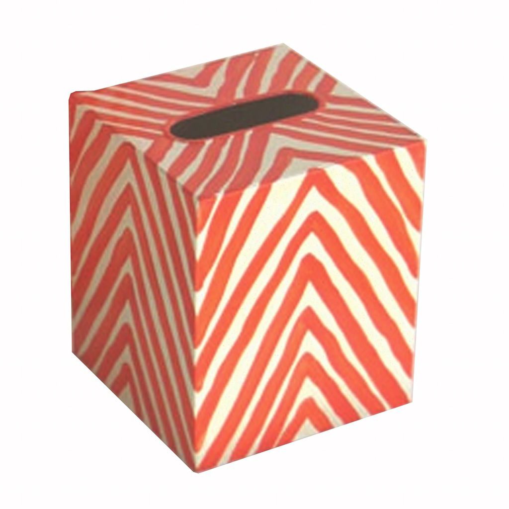 Orange & Cream Zebra Tissue Box Cover by Worlds Away | Fig Linens