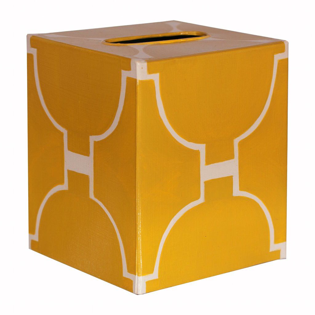 Yellow & Cream Tissue Box Cover by Worlds Away | Fig Linens