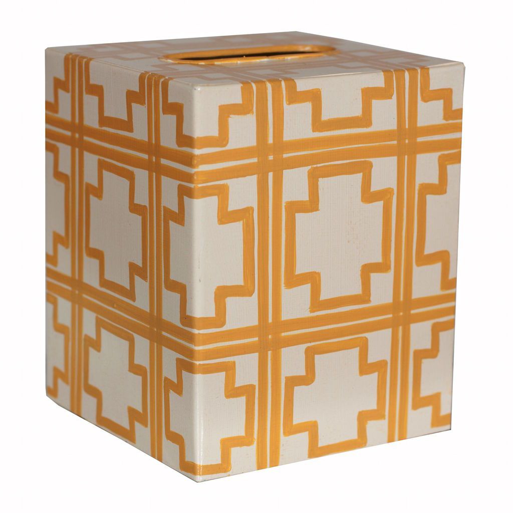 Cream & Yellow Tissue Box Cover by Worlds Away | Fig Linens