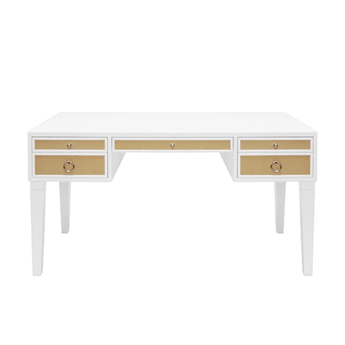 Fig Linens - Heidi White Lacquer &amp; Grasscloth Desk with Nickel Hardware