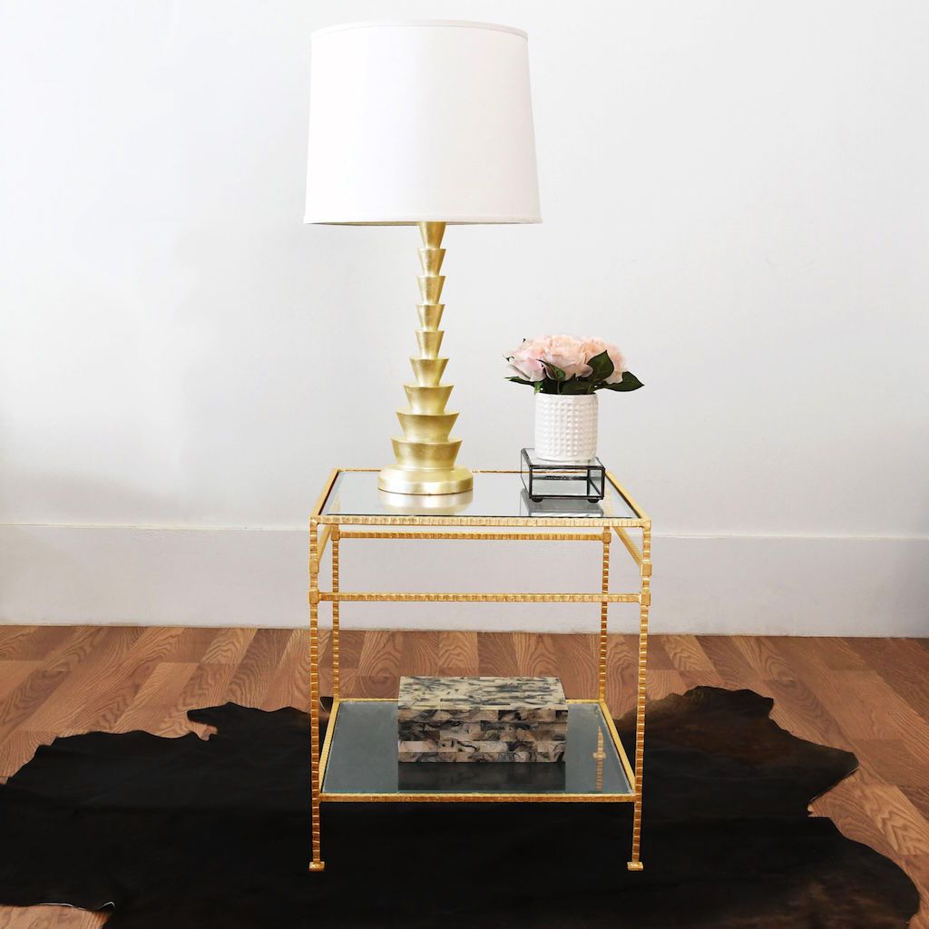 Fig Linens - Amos Gold Two Tier Square Table by Worlds Away - Lifestyle