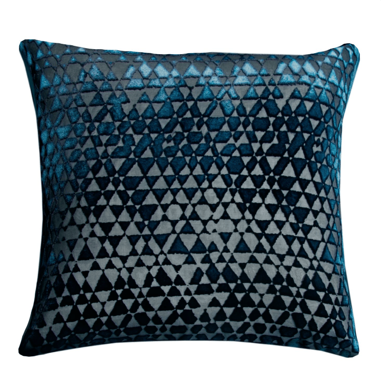 Fig Linens - Triangles Cobalt Black Velvet Pillows by Kevin O'Brien Studio 