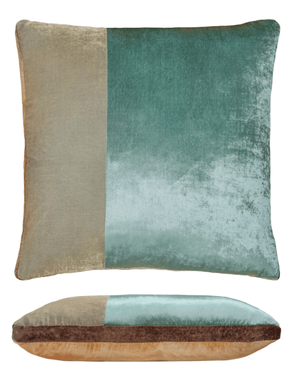 Fig Linens - Gold Beige Velvet Color Block Pillow by Kevin O'Brien Studio