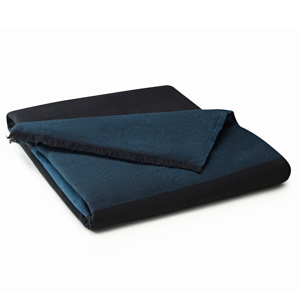Duo Lagoon Blue and Black Wool Throw by Le Jacquard Français | Fig Linens