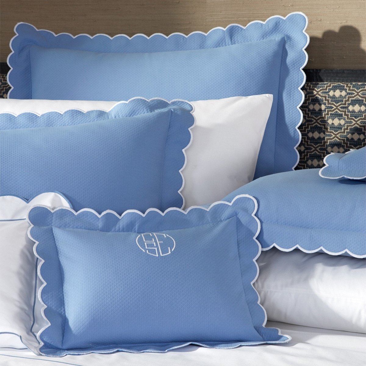 Matouk Bedding - Diamond Pique Azure Blue Bed Linens - Fig Linens
