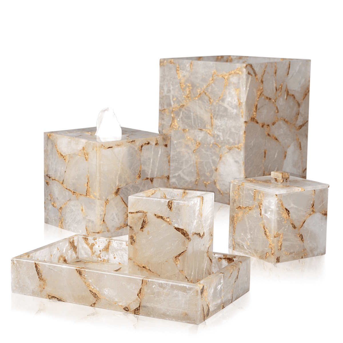 Taj Rock Crystal & Gold Bath Accessories by Mike + Ally | Fig Linens