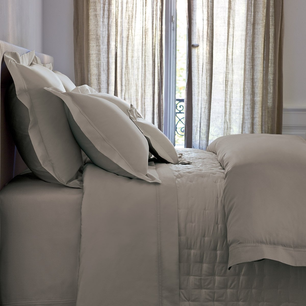 Triomphe Platine Gray Quilted Coverlet by Yves Delorme | Fig Linens