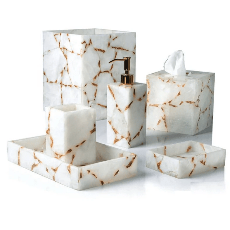Taj Milk Quartz & Gold Bath Accessories by Mike + Ally | Fig Linens