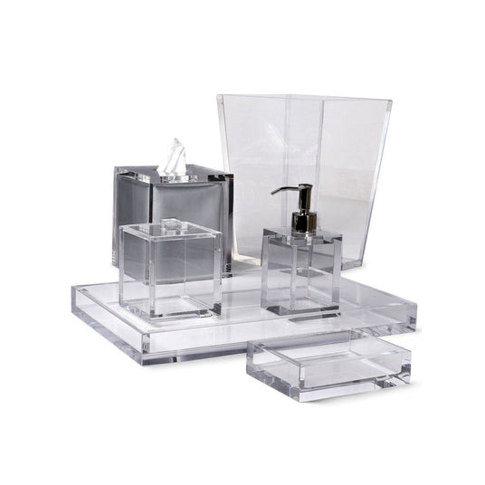 Mike + Ally Ice Clear Lucite Bath Accessories by Mike + Ally - Solid Ice 3X Magnifying Mirror (5 in W X 5 in L X 13.5 in H) at FIG LINENS AND HOME - 1