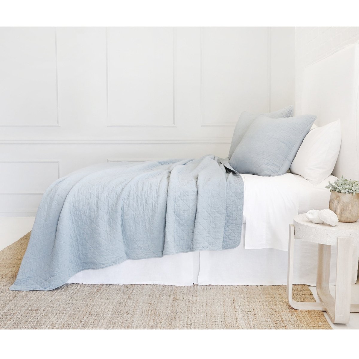 Fig Linens - Pom Pom at Home Bedding - Blue Coverlet and shams Collection