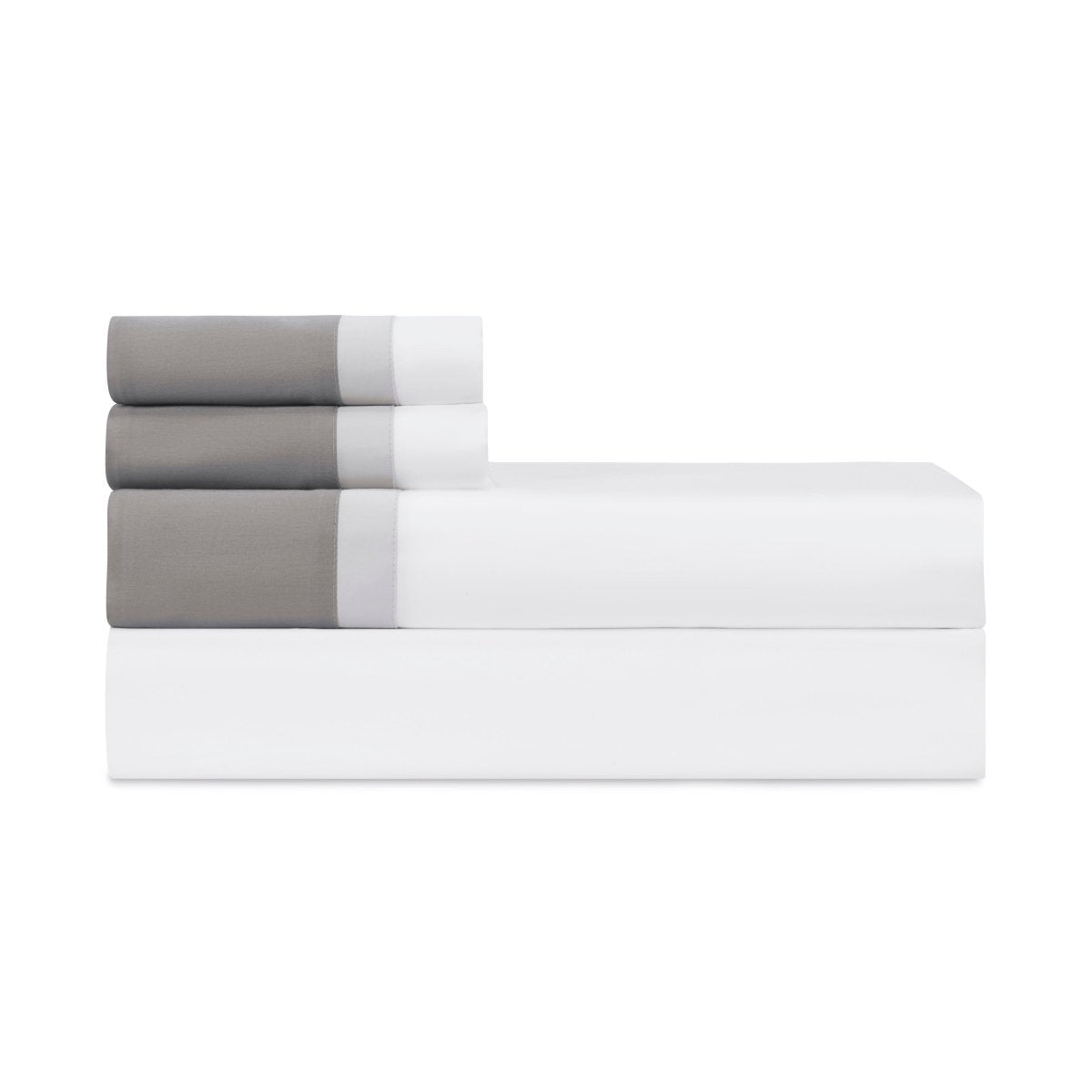 BORDERS KING PILLOWCASES - WHITE / PEBBLE / CHROME