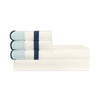 Home Treasures portofino sheetset ivory sion navy lifestyle view | Fig Linens and Home