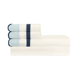 Home Treasures portofino sheetset ivory sion navy lifestyle view | Fig Linens and Home