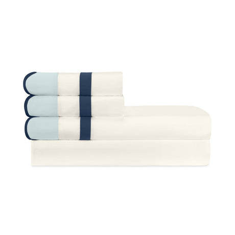 Home Treasures portofino sheetset ivory sion navy lifestyle view | Fig Linens and Home
