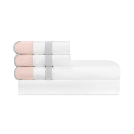 Home Treasures portofino sheetset white ltpink pebble lifestyle view | Fig Linens and Home