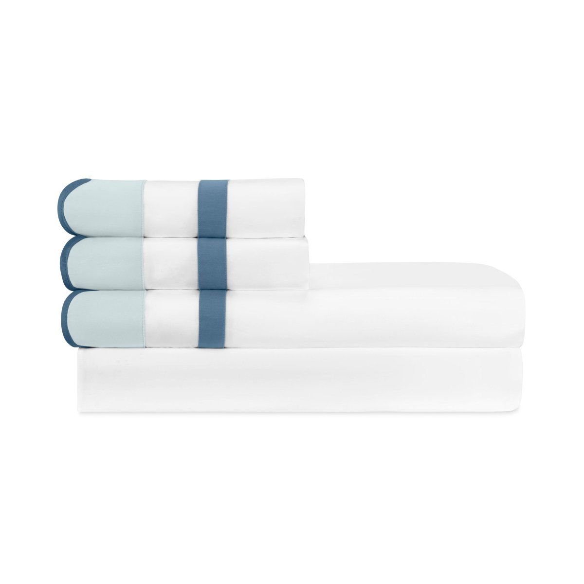 Home Treasures portofino sheetset white sion slateblue lifestyle view | Fig Linens and Home