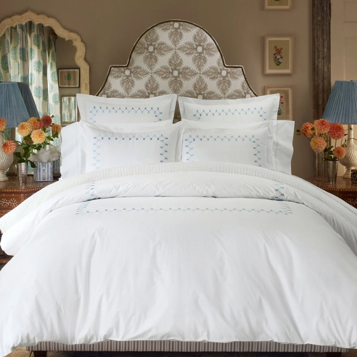 Anketi Light Indigo Organic Border Duvet Cover by John Robshaw King Duvet Cover Light Indigo at FIG LINENS AND HOME 1