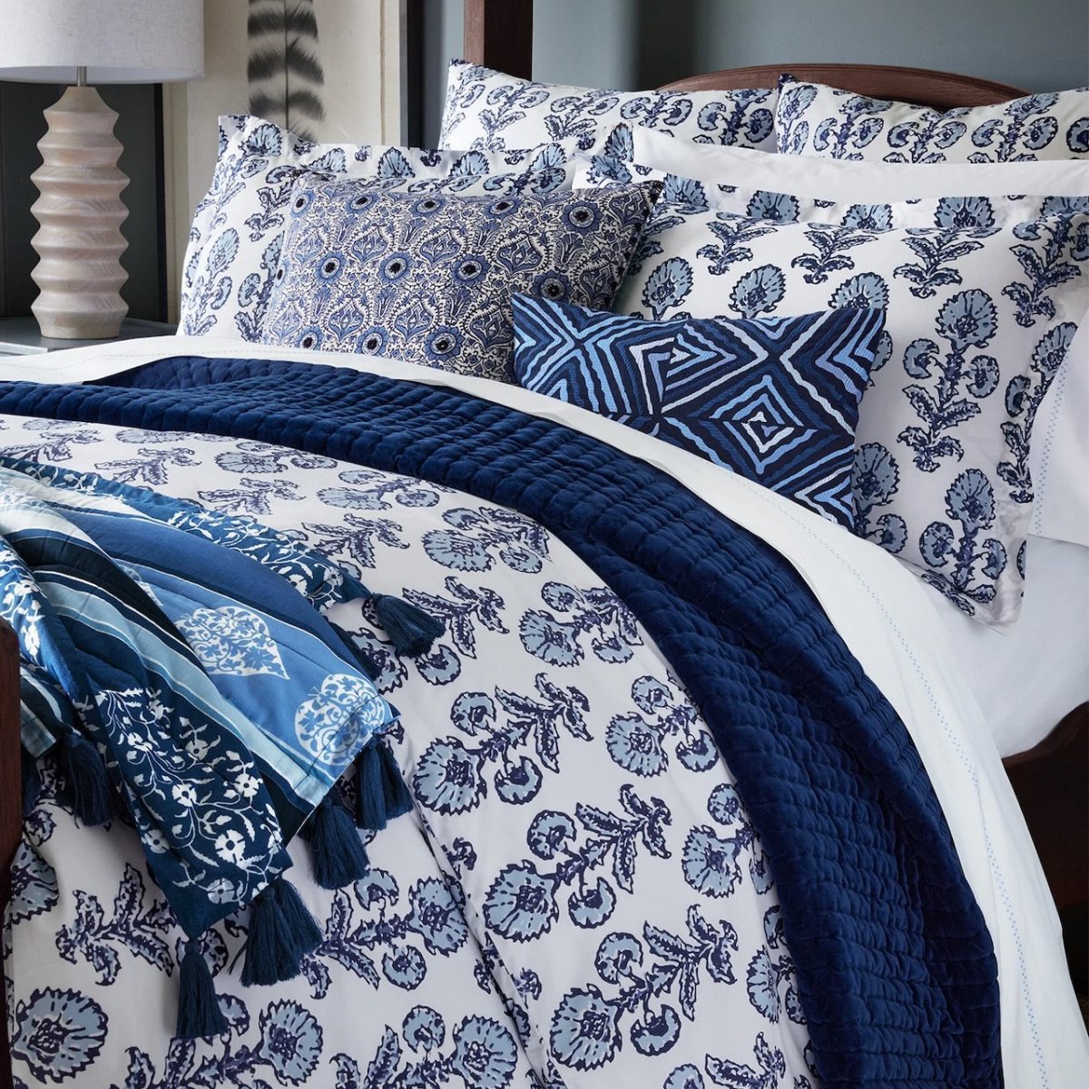 John Robshaw Textiles - Anketi Light Indigo Bedding at Fig Linens and Home