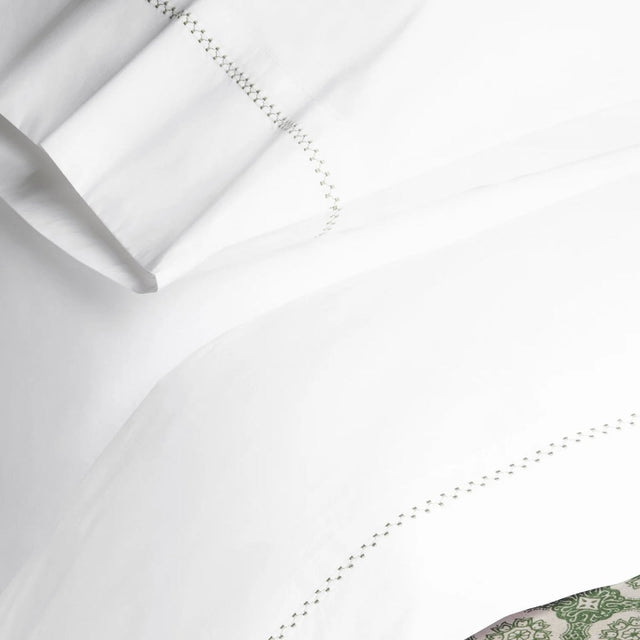 Anketi Sage Green Sheets on a Bed - John Robshaw Sheets at Fig Linens and Home