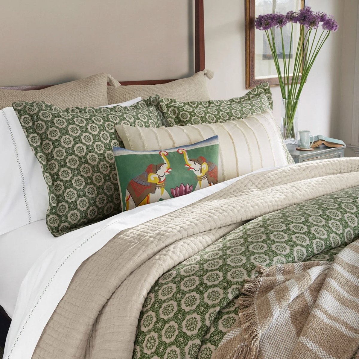 John Robshaw Anketi Sage Green Bed Sheets at Fig Linens and Home
